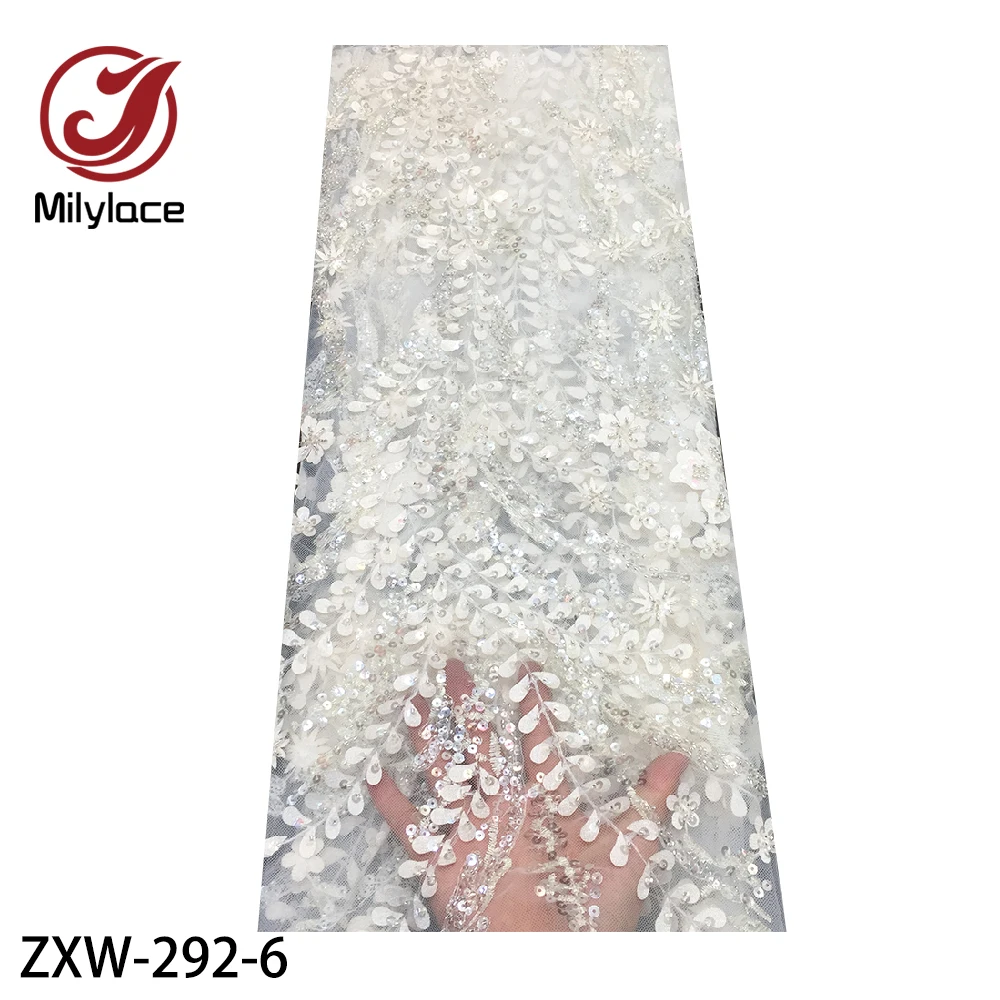 

Milylace Luxury Hand Beaded Lace with Sequins High Quality African Tulle Lace Fabrics Embroidered Lace Fabric for Party ZXW-292