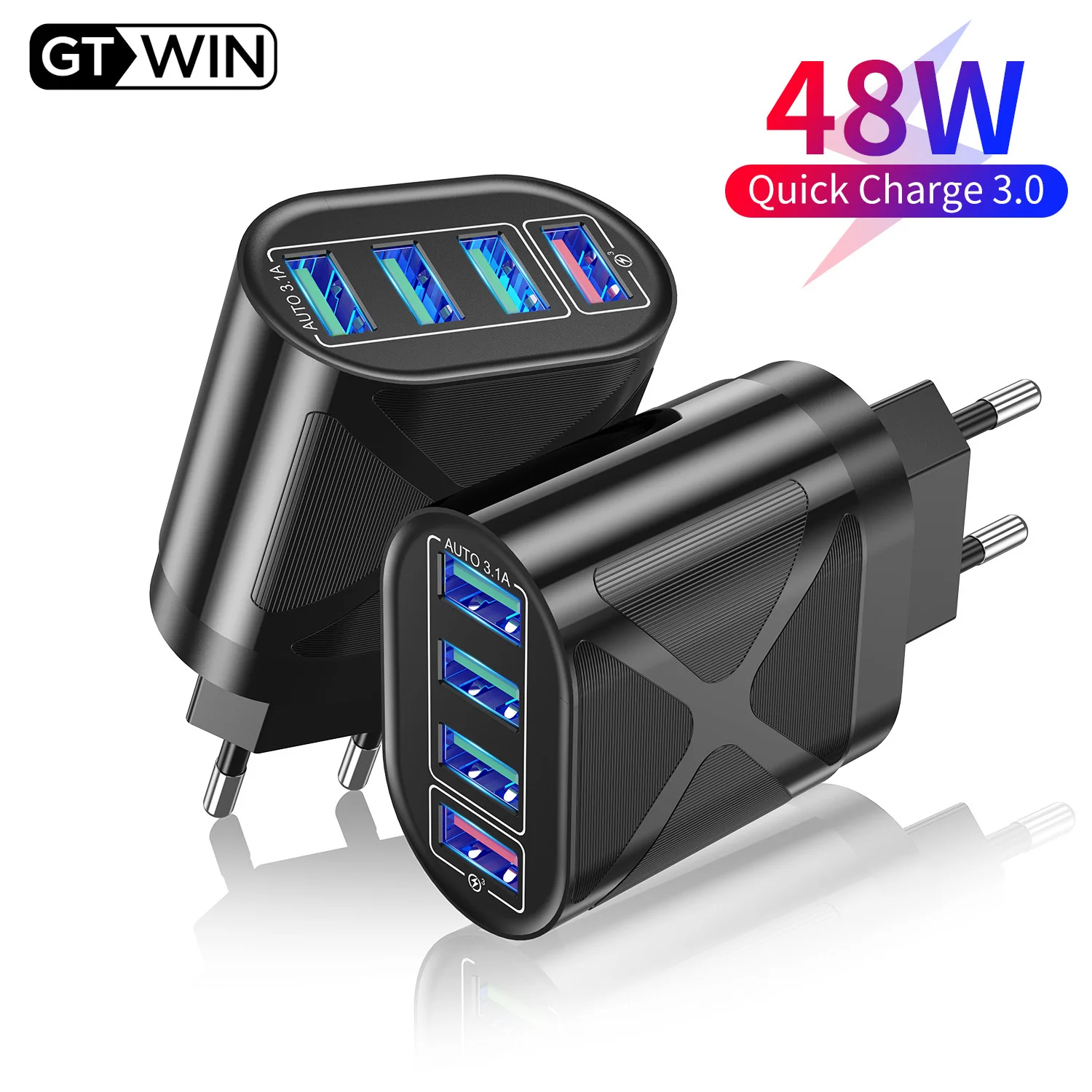 

48W 3.1A+QC3.0 Quick Charging 4USB Charger Fast Power Adapter EU US UK Plug Mobile Phone Charger For iPhone 12 Pro Max iPad Oppo