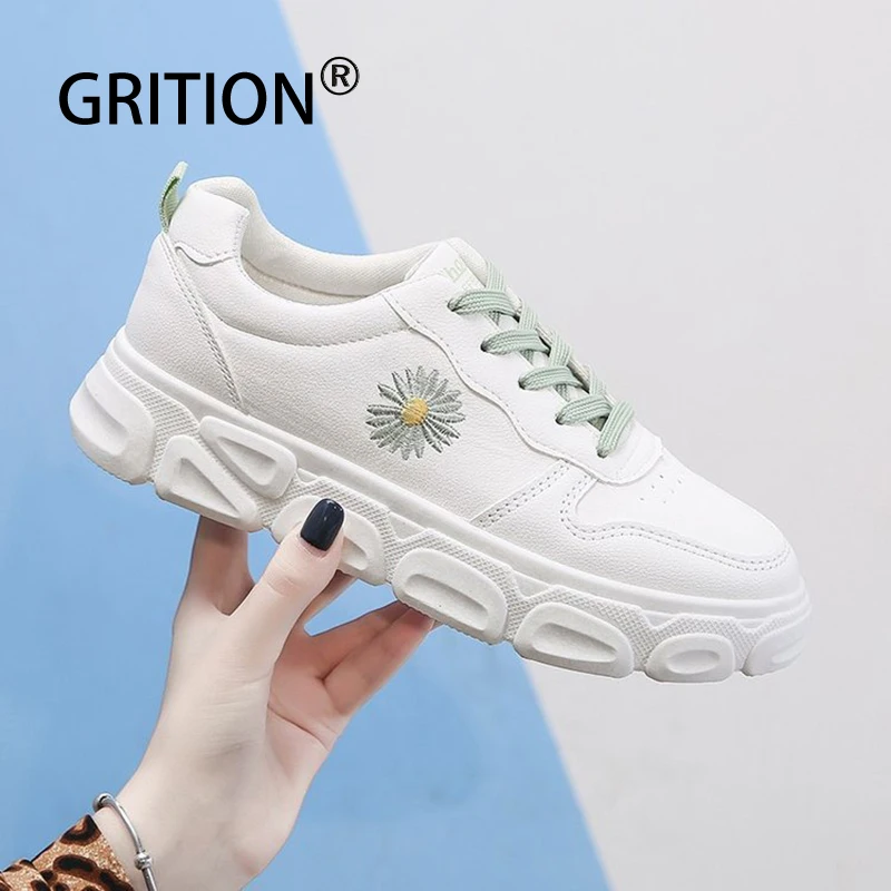 Кроссовки GRITION женские на платформе и блочном каблуке дышащие с вышивкой для бега