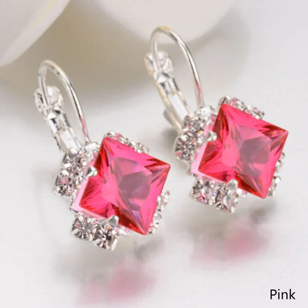 

New Design Personality Luxury Earrings Square Crystal CZ Wedding Jewelry Stud Earrings For Women Ear Clips