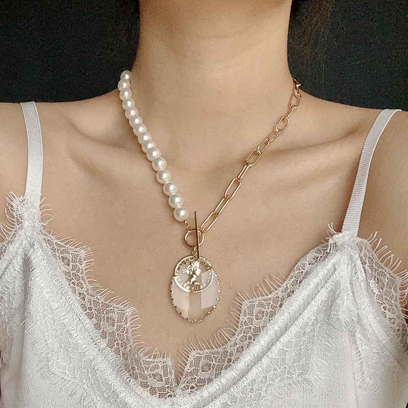 Женские ожерелья с жемчужными бусинами Элегантные цепочки блестящими простой