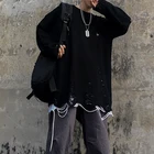 Вязаный свитер для мужчин и женщин в стиле хип-хоп с рваными отверстиями, винтажный свитер в стиле Харадзюку, пуловер оверсайз, черный, серый