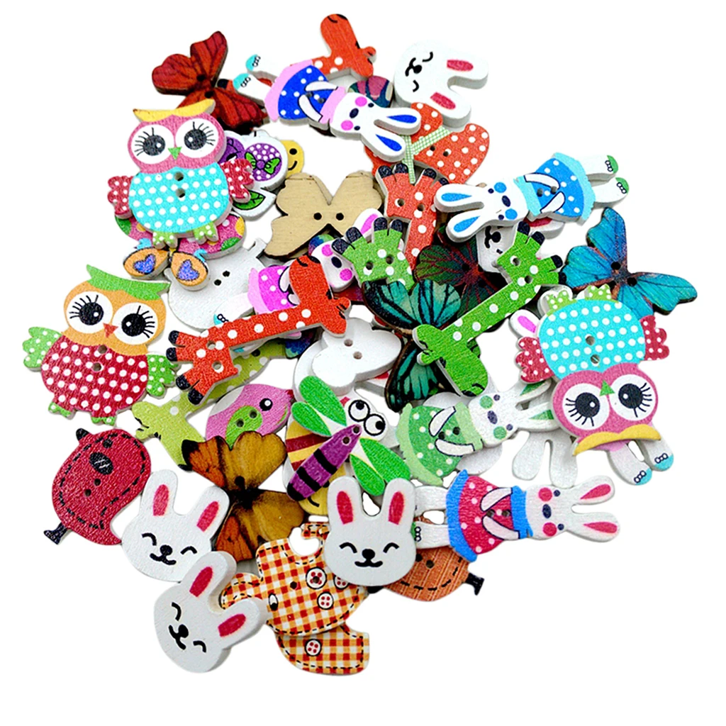 50 шт микс Мультяшные деревянные кнопки для Вязание Scrapbooking Украшения | Дом и сад