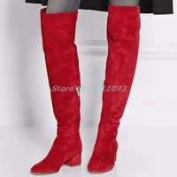medium block heel suede boots round toe over the knee boots woman fashion winter long boots riding boots zipper solid footwear