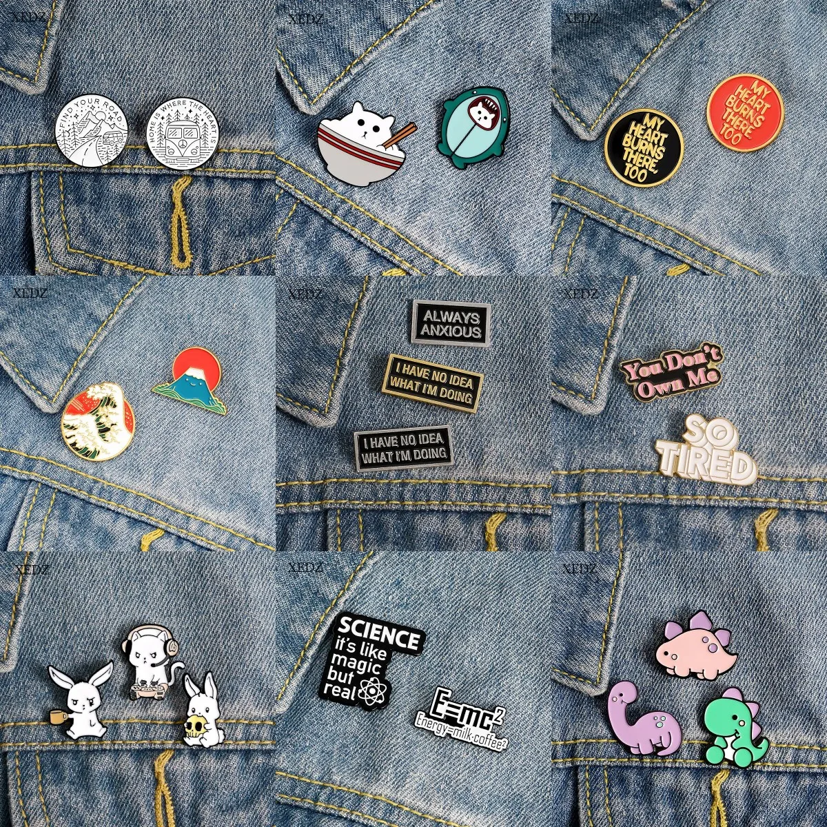 

2-6 Piece Fashion Brooches Set Funny TV Science Dinosaur Rabbit No Idea Sun Polar Bear Travel Badge Clothes Bag Lapel Pins Gift