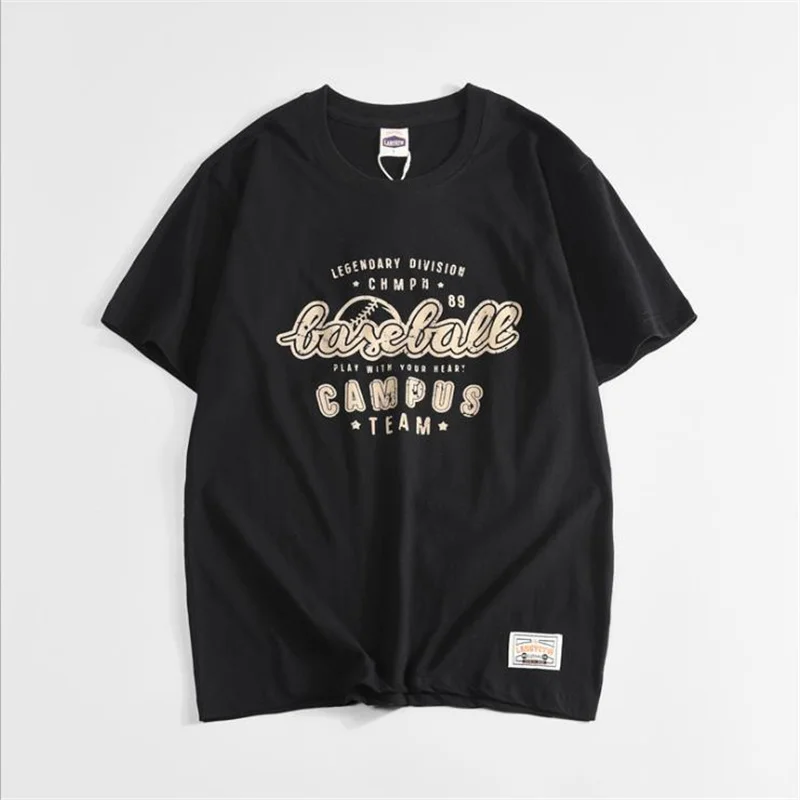 

Футболка мужская с коротким рукавом, модная базовая тенниска из чистого хлопка, повседневная майка с круглым вырезом, в стиле ретро, лето