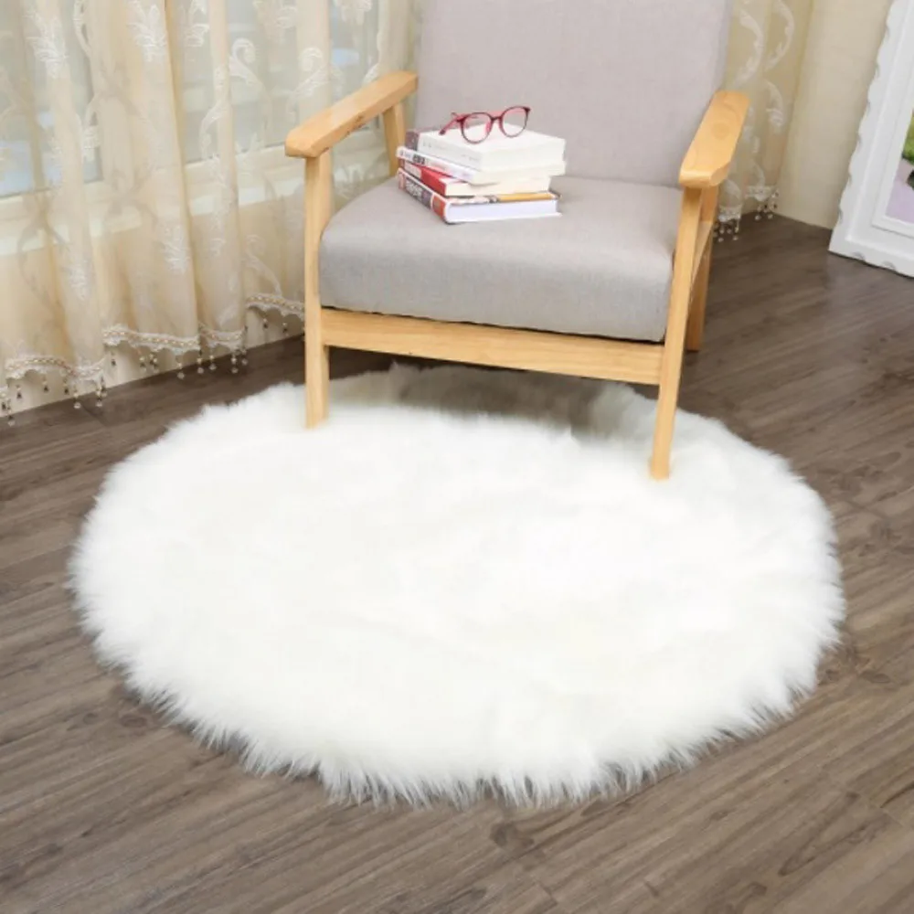 

Round Soft Faux Sheepskin Fur Area Rugs Bedroom Living Room Floor Shaggy Plush Carpet Bubble Kiss Fluffy Round Rug Carpets