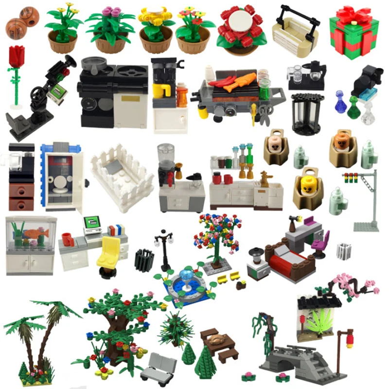 

Серия «город», питьевой фонтан, цветок, уличная лампа, модель аквариума, игрушки, подходит для детей, образовательные строительные блоки, го...