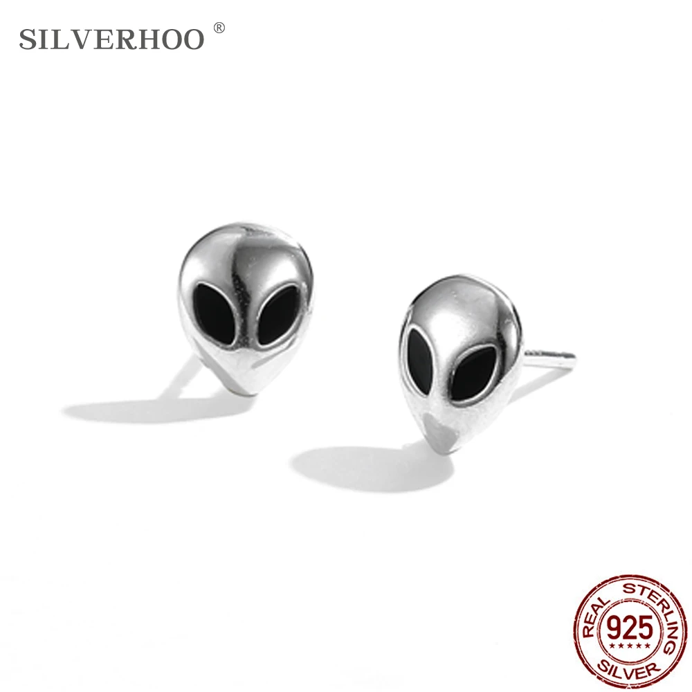 

SILVERHOO 100% 925 Sterling Silver Earrings For Women Personality Vintage Skull Tiny Stud Earrings Unisex Original Jewelry Gift