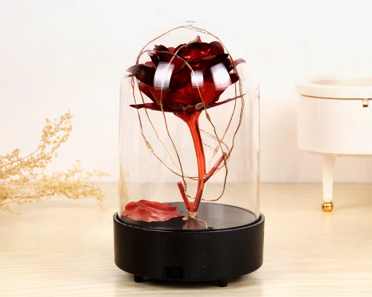S Red Rose Light Лидер продаж, красивая и чудовищная Роза из золотой фольги, светодиодный светильник, искусственные цветы в стеклянном куполе, вечерние украшения, подарок для девочек - Цвет: S Red Rose Light