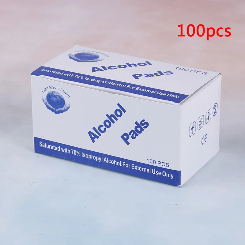 100 шт./лот портативная коробка спиртовые тампоны салфетки антисептическое