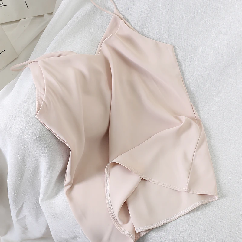 

Pearl Diary Woven Satin V Neck Cami Top Plain Glossy Spaghetti Thin Straps Satin Cami Drapey Camisole Top Strappy Sexy Vest Top