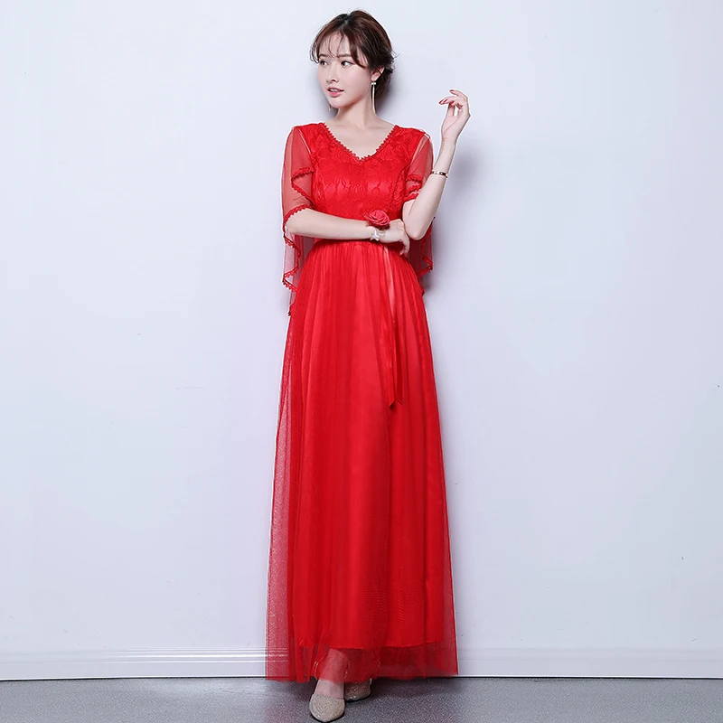 Бордовые Платья для подружки невесты с v образным вырезом без рукавов красные