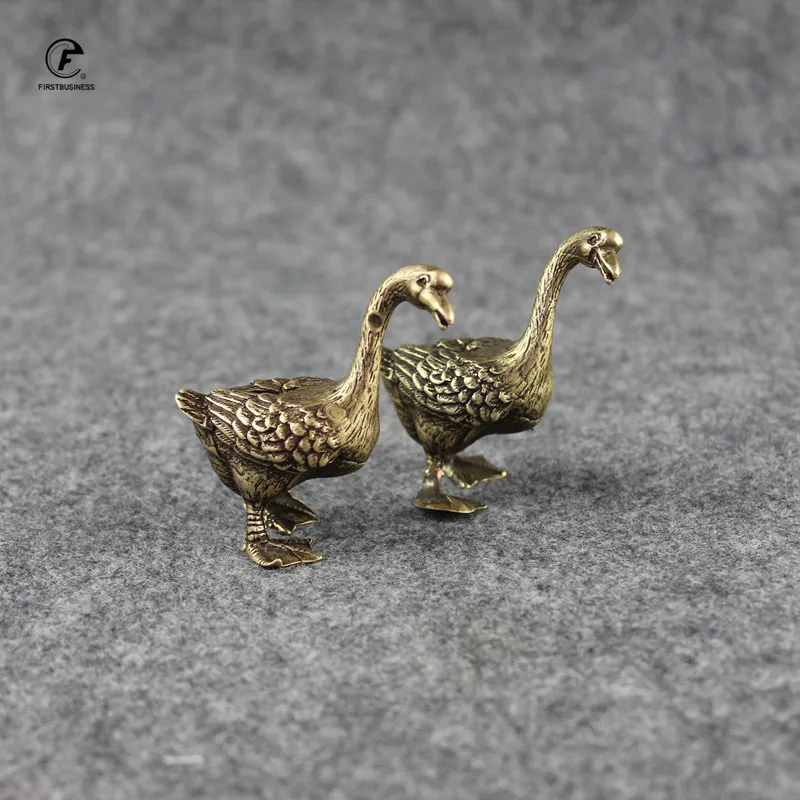 Ретро Медные Твердые гусиные фигурки маленькие статуи животных украшения