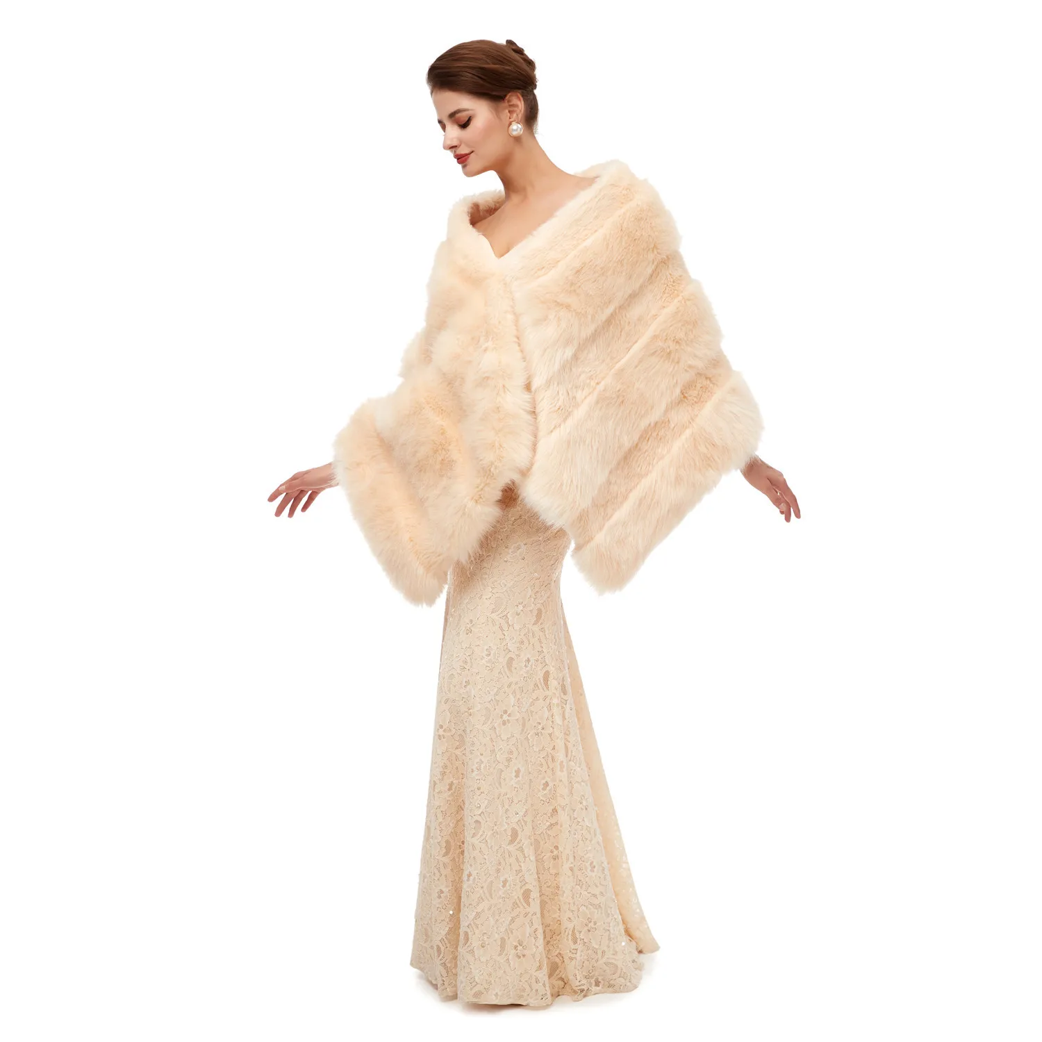 Женское свадебное меховое болеро из искусственного меха накидка цвета слоновой