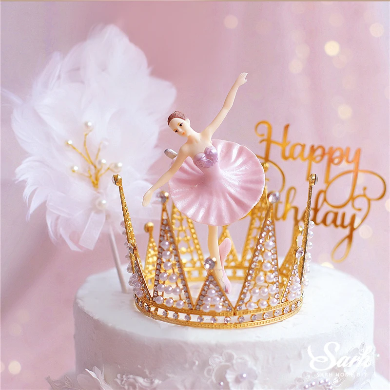 Бело розовые балетные украшения для девочек на крючках Топпер торта С Днем