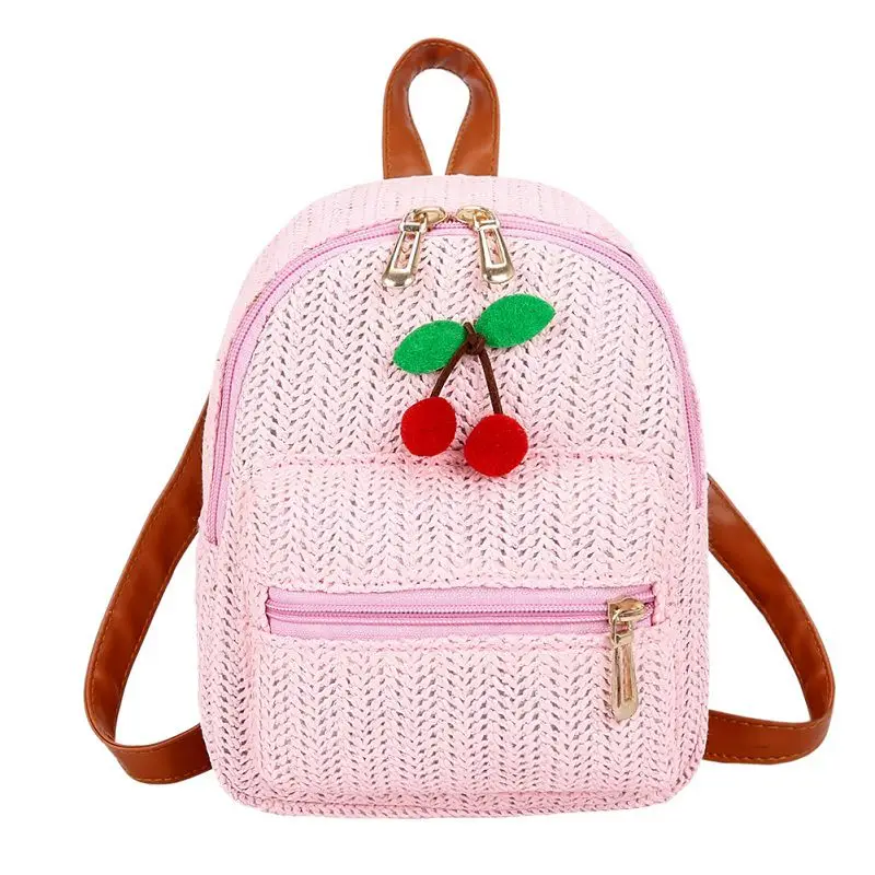 pink Соломенный женский рюкзак с цепочкой, мини-сумки на плечо, тканевый полая пляжная сумка для девочек, школьный ранец, Модный женский маленький рюкзак, рюкзак - Цвет: pink