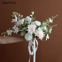 janevini 2021 romantic bridal wedding bouquets bridesmaid artificial flowers pink white silk roses bouquet de rose artificielle