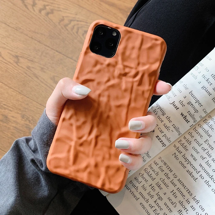 Оранжевый Сплошной Цвет Ретро морщин чехол для телефона для iphone 11 11Pro Max чехол s для iphone X XR XS Max 7 6 6S 8 Plus задняя крышка Capa - Цвет: Оранжевый