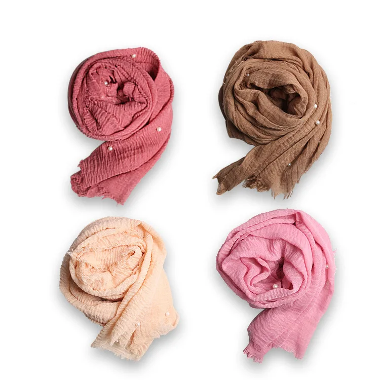 Для женщин однотонный шарф Хиджаб Женский пузырь хлопок прибивать гвоздями