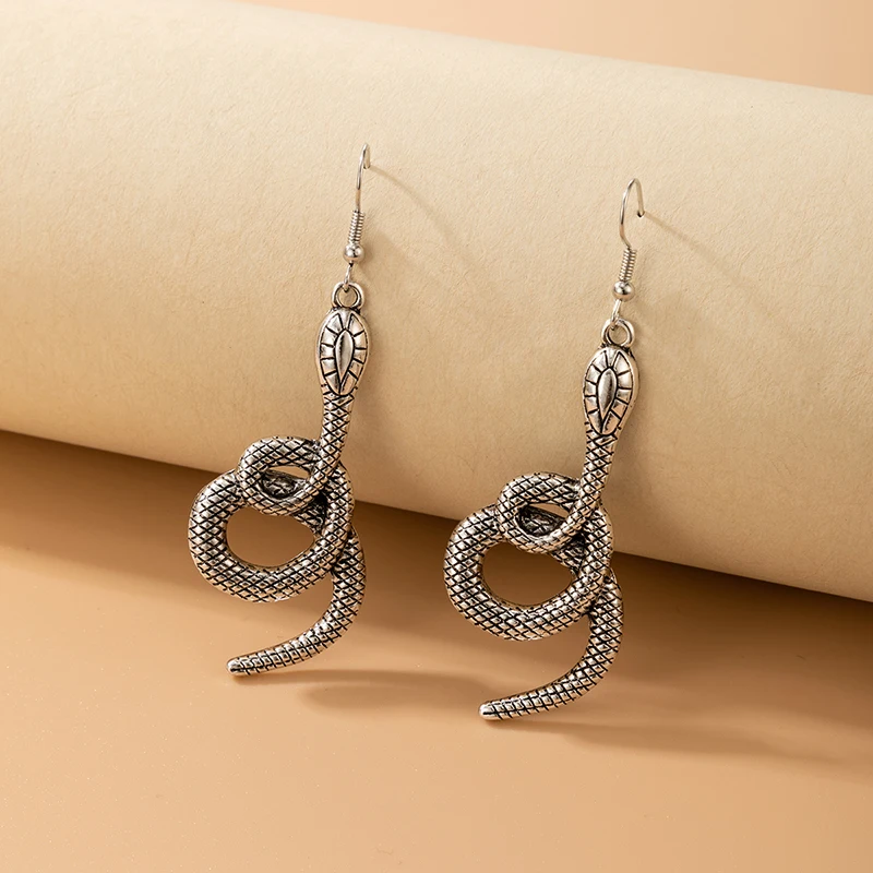 

Богемные серьги-подвески Docona в виде змеи, животных, Винтажные серьги серебряного цвета, геометрические полые металлические Висячие серьги, ...