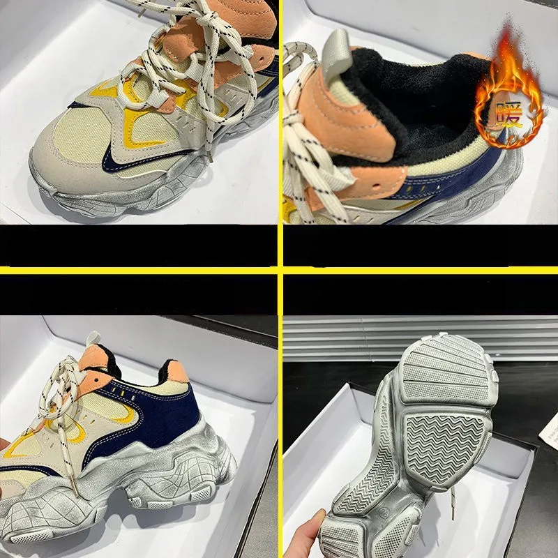 

Women Chunky Sneakers 2020 Winter Luxury Designers Fashion Platform Plush Casual Shoes Keep Warm Woman Old Dad Shoes Ladies 5cm