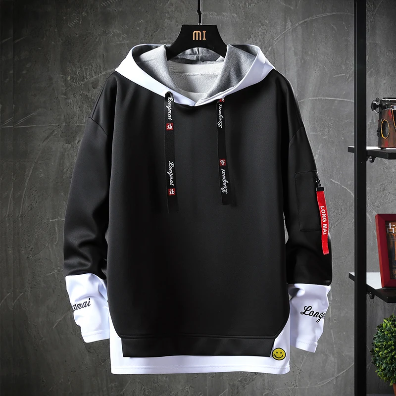 

2020 Spring Autumn Loose Long-sleeved White Black Hoodie Sweatshirt Men's Hip-hop Punk Pullover Streetwear Casual Fashion