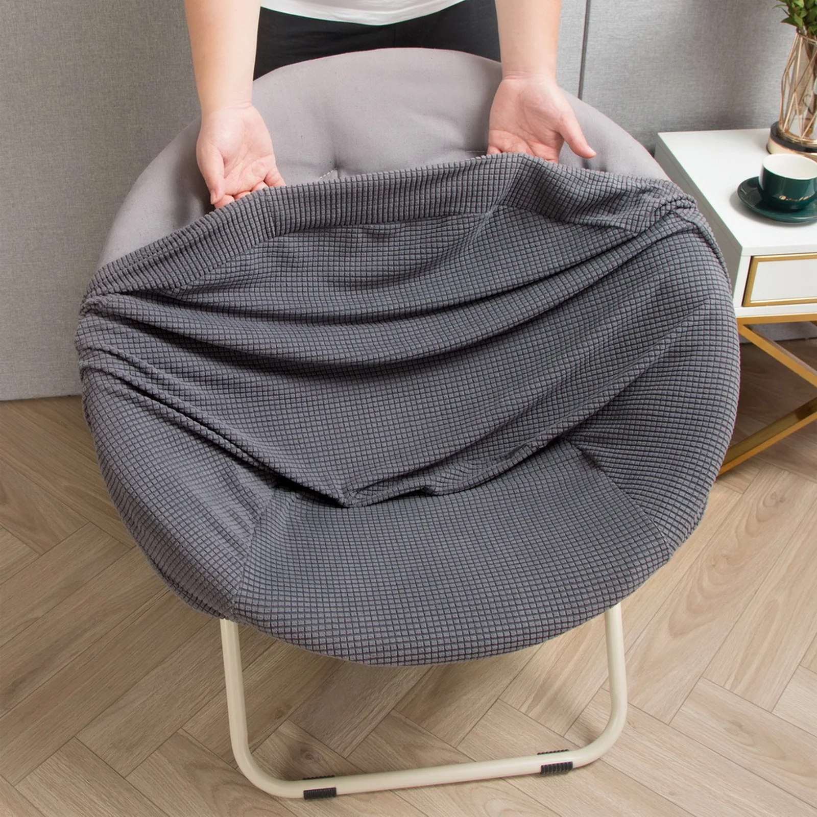 

Jacquard Round Saucer Chair Cover Elastic Stretch Moon Chair Slipcover Spandex Chair Protector Round Camping Chair Seat Covers