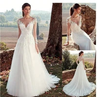 wedding dress new design white long sleeve slim fit beautiful see through back beach bridal gowns brautkleid vestido de noiva
