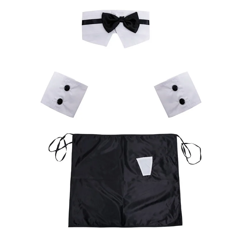 Men Lingerie Set Apron with Bow Tie Collar Cuffs Cosplay Party Nightwear Halloween Mens Waitor Role Play Club Costume Outfits images - 6