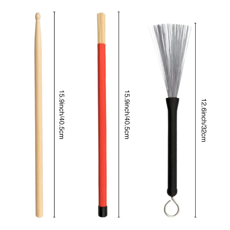 

Drum Sticks 1 Pair 5A Maple Wood Drum Sticks,1 Pair Retractable Drum Wire Brushes and 1 Pair Rods Drum Brushes set for Rock