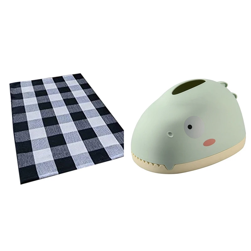 

1 Pcs 27.5 X 43 Inches Washable Woven Rugs & 1 Pcs Tissue Box Living Room Creative Home Cute Paper Box Green