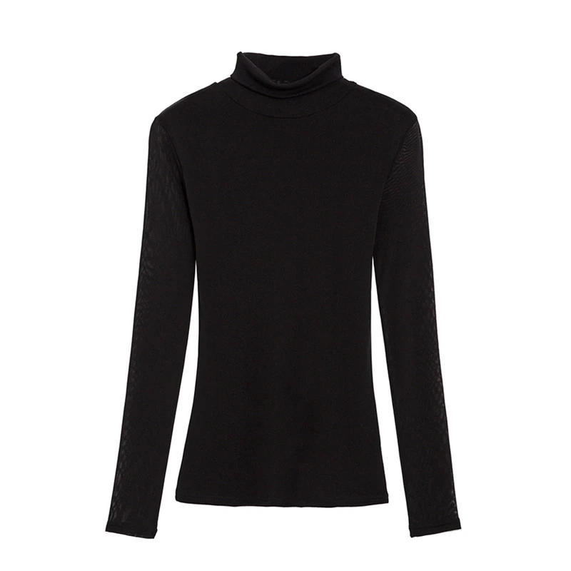 

Autumn Women's Clothing New Style Mesh Sexy Feminine Turtleneck T-shirt Bottoming Shirt Female Fashion T-shirt Plus Size XXXL