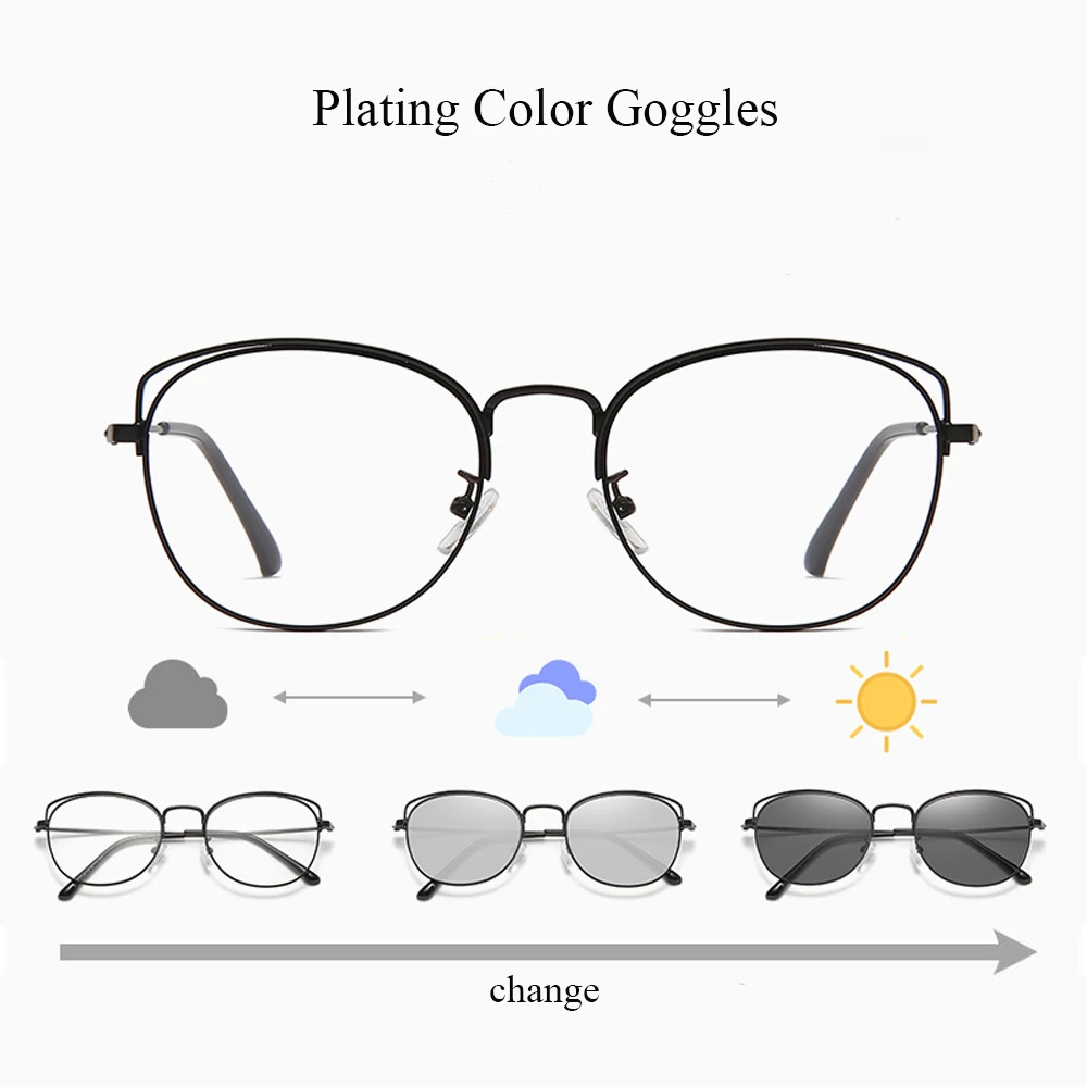 

Женские солнцезащитные очки «кошачий глаз», сплав, блокировка сисветильник, защита от синего света, фотохромные серые линзы, для близорукос...