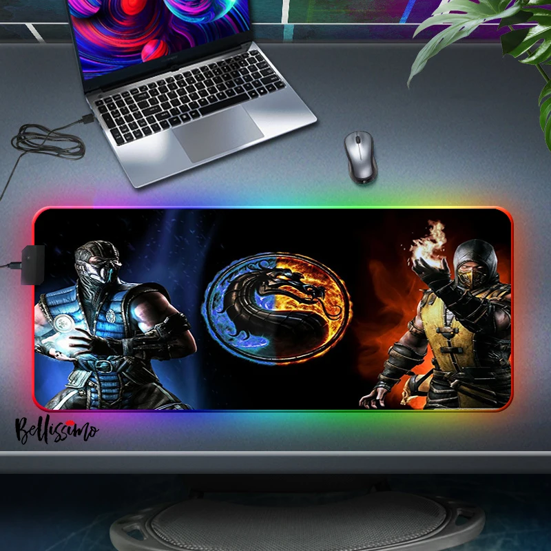 

Mortal Kombat Anime RGB Mouse Pad Xxl Mousepad Pc Gamer Carpet Keyboard Gaming Desk Accessories Deskmat Pad on the Table LED Mat