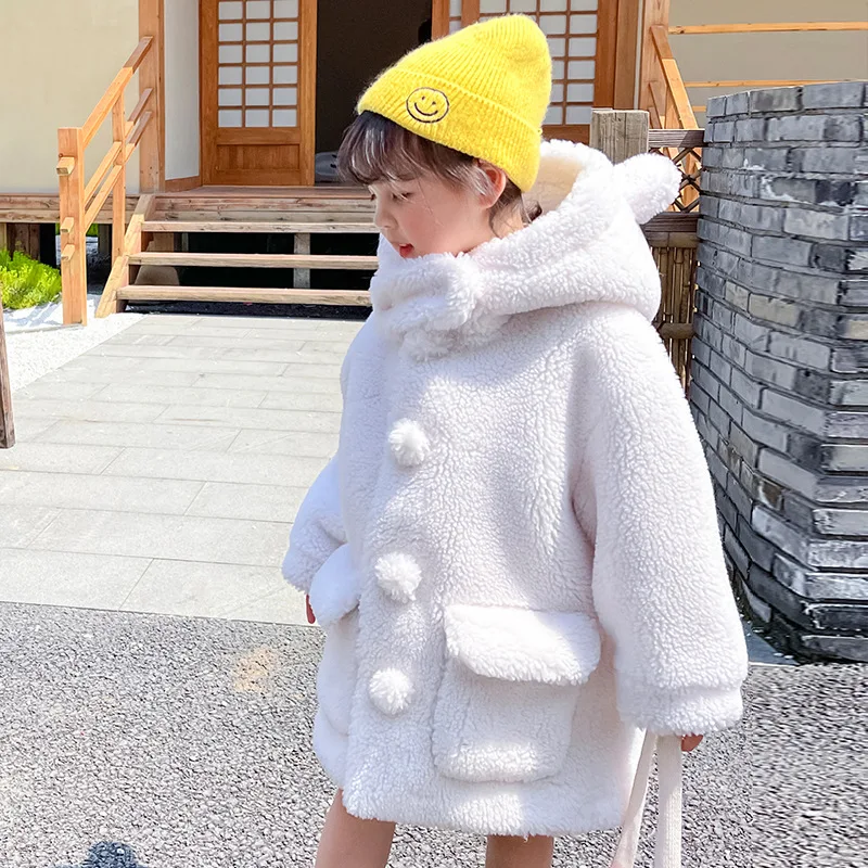 

Girls Baby's Woolen Coat Jacket Outwear 2021 Lasted Thicken Autumn Winter Hooded Keep Warm Button Children's Clothing