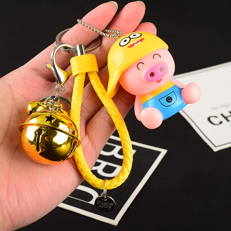 Милый мультяшный брелок для ключей со свиньей животными женская кожаная веревка