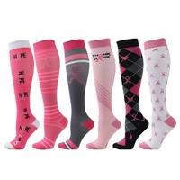 pink compression socks for men and women sports in the tube ribbon striped letter bow outdoor running riding pressure calf socks