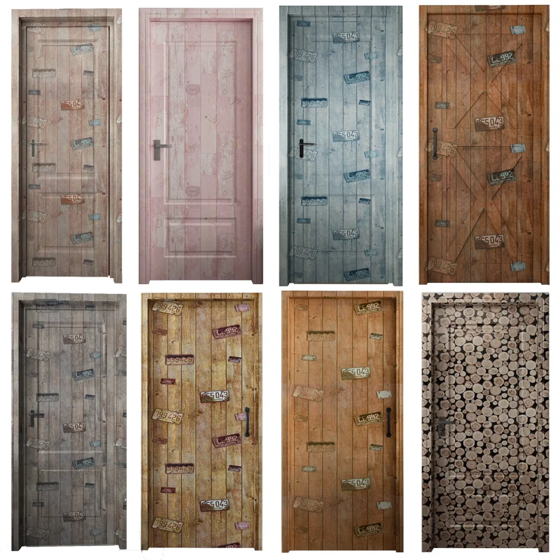 Дверная самоклеящаяся наклейка для спальни ретро 3d деревянная ветрозащитная