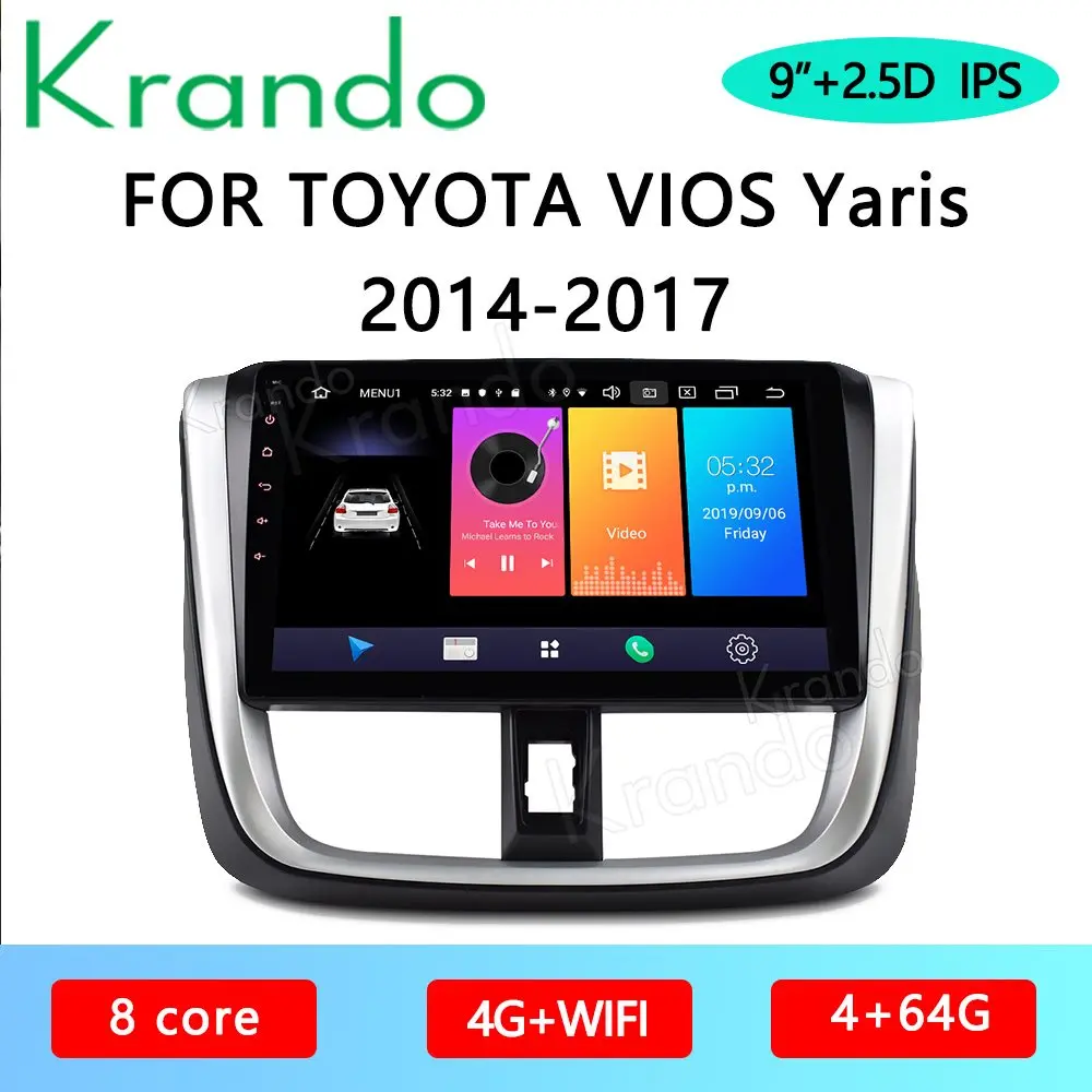 Автомобильная Мультимедийная система Krando Android 9. 0 9 &quot4G 64 IPS Full Touch для Toyota Vios Yaris 10