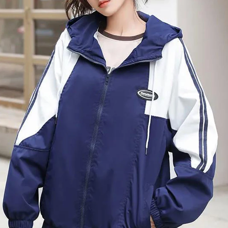 Женская куртка с капюшоном Повседневная Базовая Свободная на молнии длинными