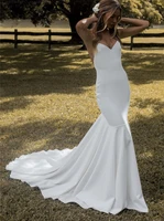 simple boho wedding dresses mermaid 2021 spaghetti backless crepe bridal gowns sexy beach vestidos de novia