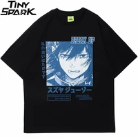 men hip hop anime boy japanese kanji print tshirt streetwear harajuku cotton t shirt 2021 summer short sleeve t shirt black