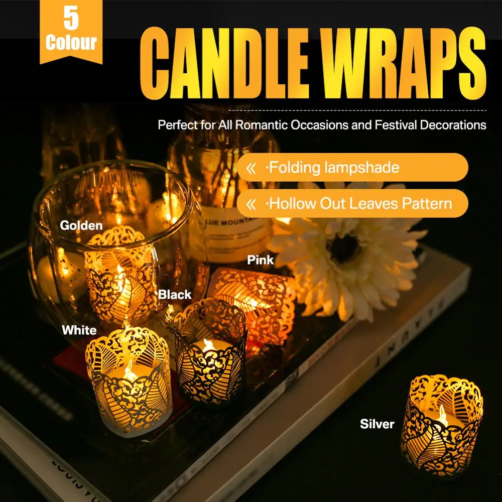 12 шт. бумажные светодиодные абажур с лазерной резкой для свечи листья пустотелый