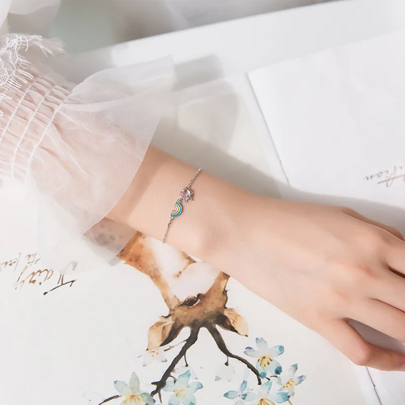 Браслет женский хипстер капающий резиновый Радужный с единорогом S3261|Гибкие и