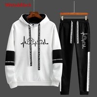 mens brand spring suit hoodie pants 2 pieces men fashion hooded sweatshirt sportswear solid color printing personality hooded
