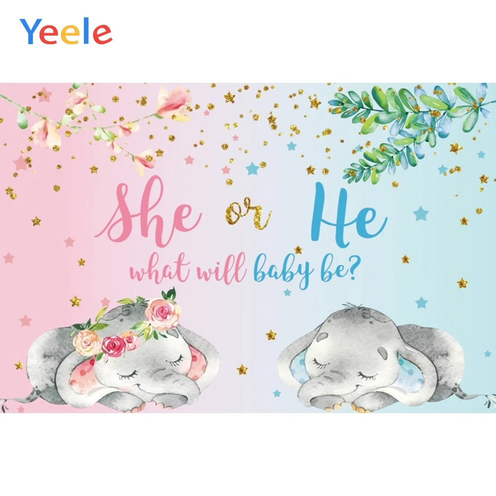 

Elephant Boy Or Girl Gender Reveal Party Newborn Baby Shower 1st Birthday Photography Backdrop Custom Photographic Background