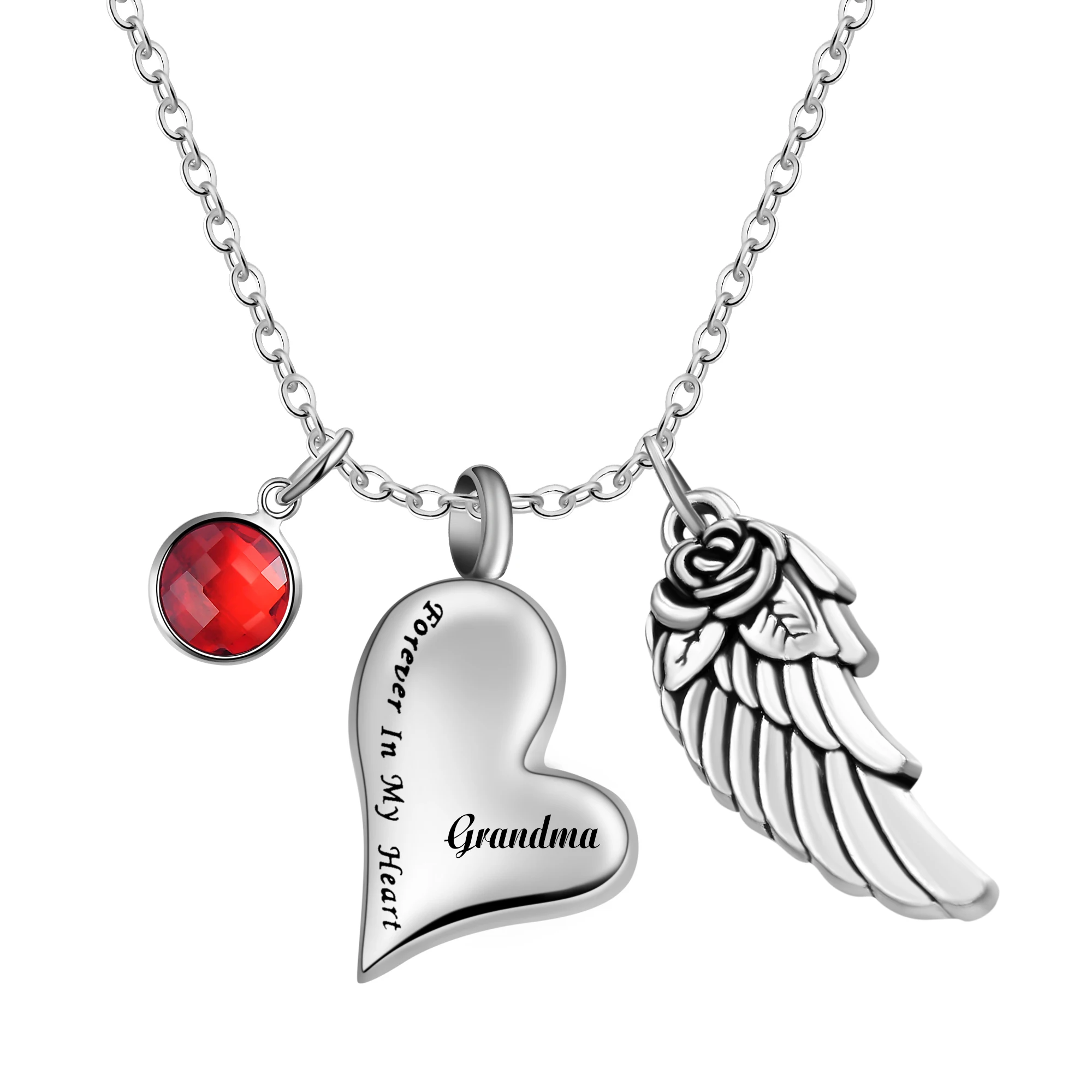 

Angel Wing Charm &Engraved Forever In My Heart Cremation Urn Ashes Necklace Heart Stainless Steel Keepsake Memorial Pendant