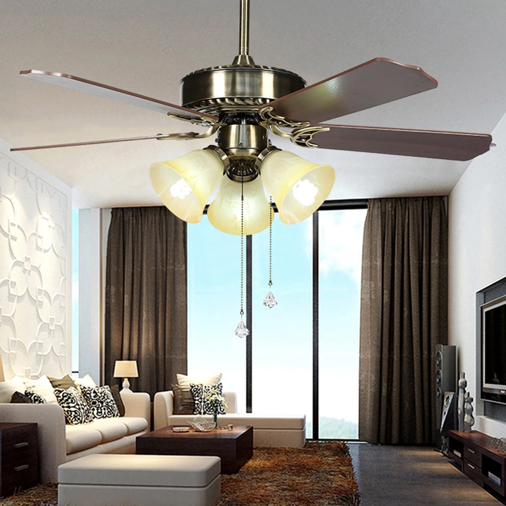 

retro ceiling fan lamp dimming remote control 110V 42 inch Wooden blades decoration for restaurant Living room lighting 220V