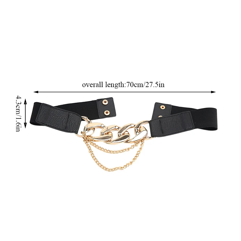 

Metal Chains Buckle Long Tassel Belt Fashion Decoration Elastic Waist Belt PU Thick Chain Waist Strap Stretch Cummerbunds